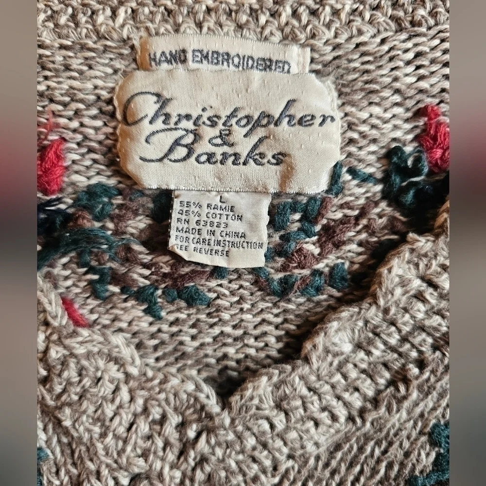 Vintage Christopher & Banks Floral Hand Embroidered V Neck Sweater - Picture 3 of 3